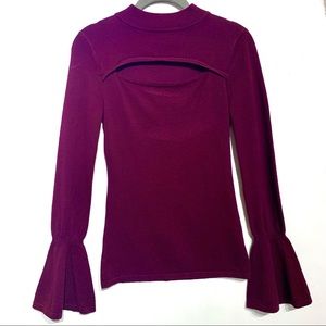 Jennifer Lopez Cutout Mock Neck Bell Sleeve